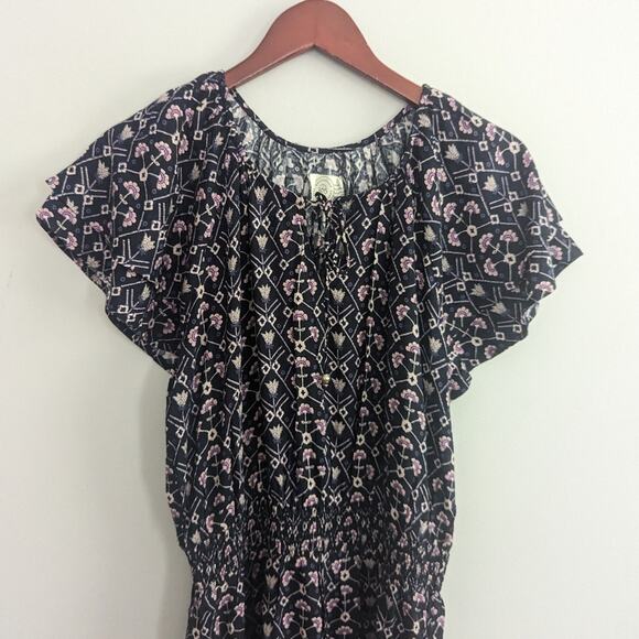 Women's Block Print Black Purple Bohemian Dress Small Maxi Destination 365 India - Picture 5 of 5